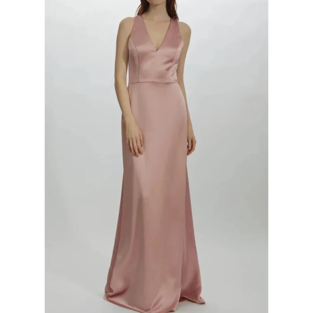 Wedding Guest Pink Satin Gown 8 Amsale Formal Bridesmaid Maxi
